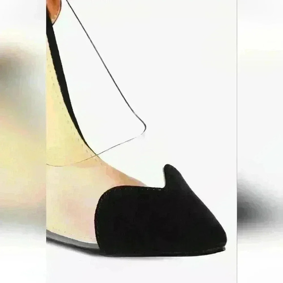 NIB Boohoo Ivy Clear Side Heart Detail Black Faux Suede Courts Heels - Picture 4 of 5